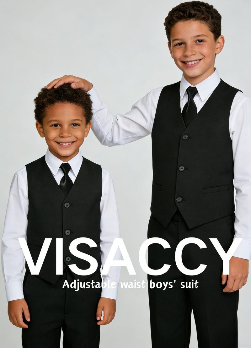 Visaccy Toddler Suit for Boys 14 Formal Wear Black Dress Vest and Pants Set for Wedding - Image 4